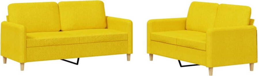 The Living Store 2-delige Loungeset met kussens stof lichtgeel Loungeset Bankstel Tweezitsbank Zitmeubel Salon Meubilair - Foto 2
