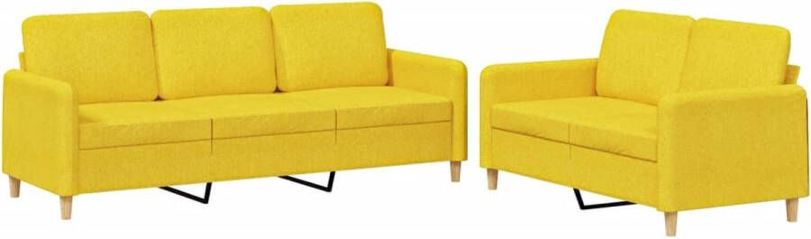 The Living Store 2-delige Loungeset met kussens stof lichtgeel Loungeset Bankstel Tweezitsbank Driezitsbank Stoffen Bank - Foto 2