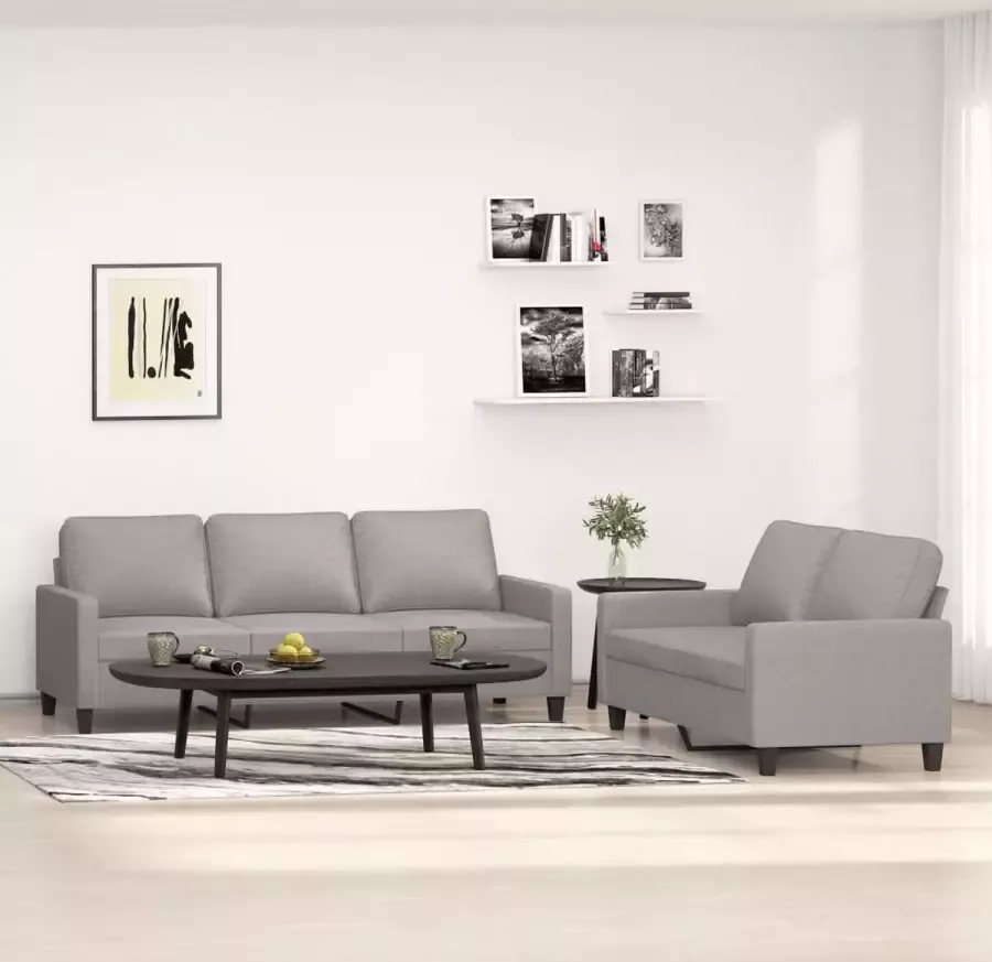VIDAXL 2-delige Loungeset met kussens stof lichtgrijs - Foto 1