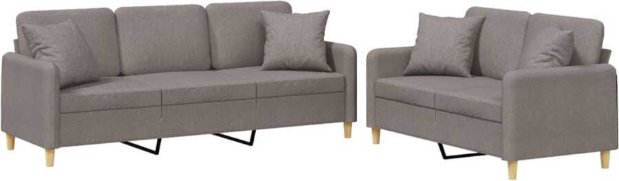 The Living Store 2-delige Loungeset met kussens stof taupe Loungebank Tuinmeubel Buitenbank Lounge Set Relaxstoel - Foto 2