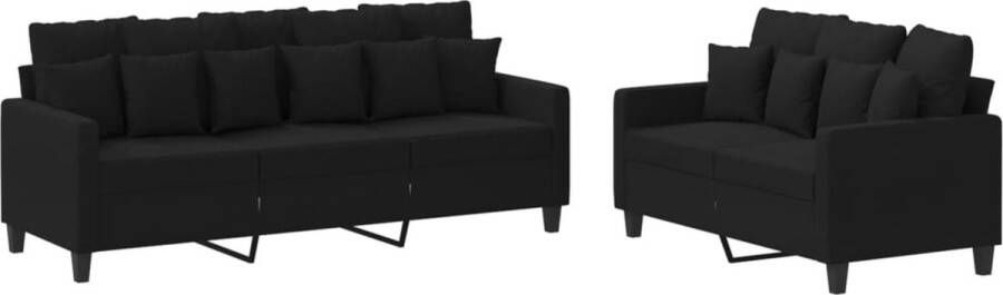 VidaXL -2-delige-loungeset-met-kussens-stof-zwart - Foto 3