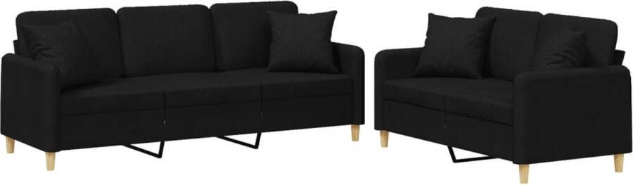 VidaXL -2-delige-Loungeset-met-kussens-stof-zwart - Foto 3