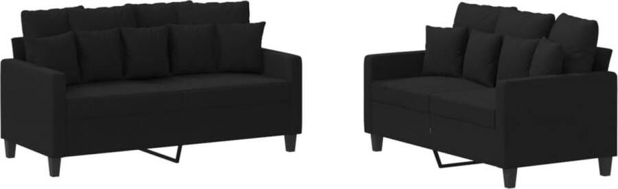 VidaXL Loungeset 2-delig Zwart Inclusief kussens Loungeset Bankstel Buitenmeubilair Tuinlounge Zwarte Lounge Set Stoffen Bankstel