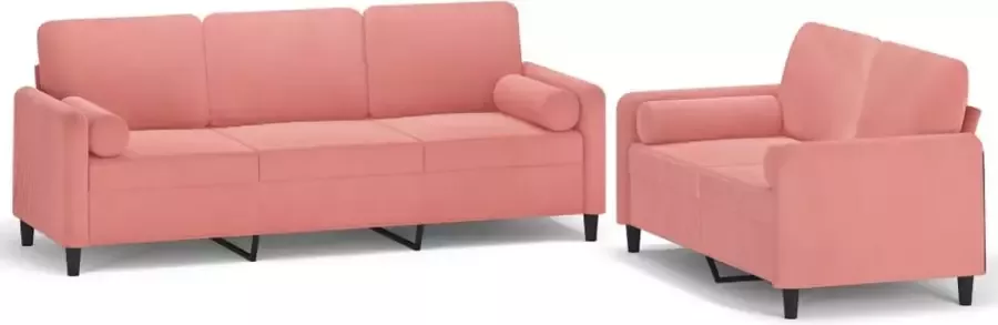 VIDAXL 2 -delige Loungeset met sierkussens en kussens fluweel roze - Foto 3