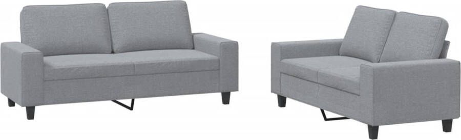 The Living Store Loungeset 2-Zitsbank Lichtgrijs Metaal Multiplex Comfortabele en Duurzame Stof Loungeset Bankstel 2 Persoons Bank Lounge Stoffen Bank Grijs Sofa - Foto 2