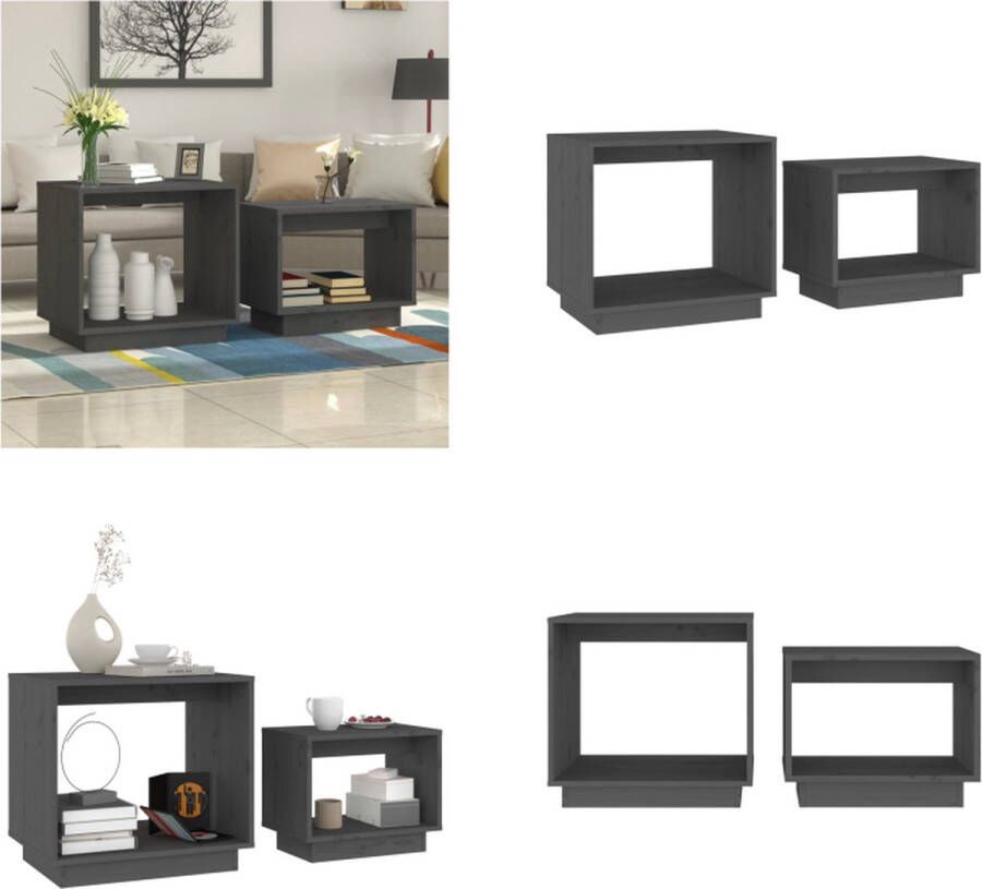 VidaXL 2-delige Salontafelset massief grenenhout grijs Salontafel Salontafels Houten Salontafel Bijzettafel