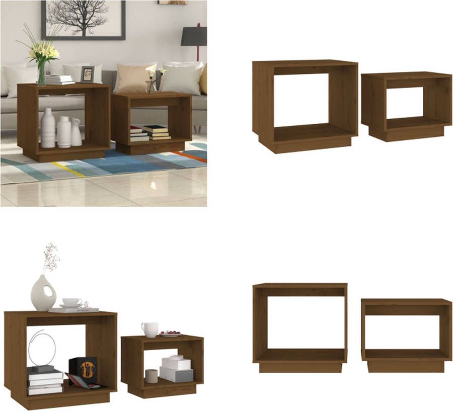 VidaXL 2-delige Salontafelset massief grenenhout honingbruin Salontafel Salontafels Houten Salontafel Bijzettafel