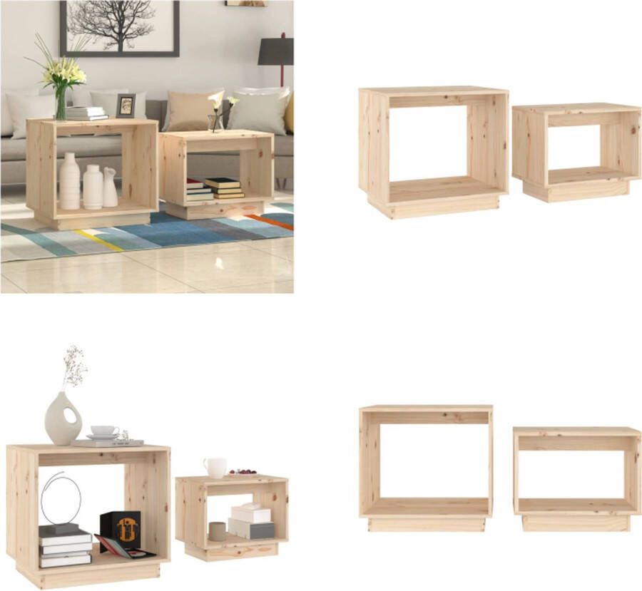 VidaXL 2-delige Salontafelset massief grenenhout Salontafel Salontafels Houten Salontafel Bijzettafel