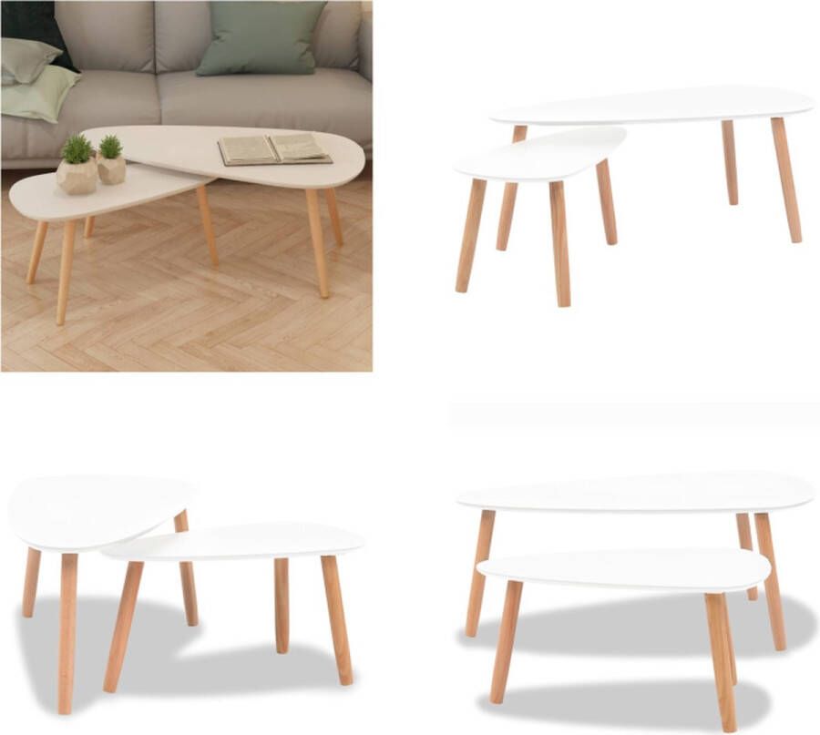 VidaXL 2-delige Salontafelset massief grenenhout wit Salontafel Salontafels Bijzettafel Bijzettafels