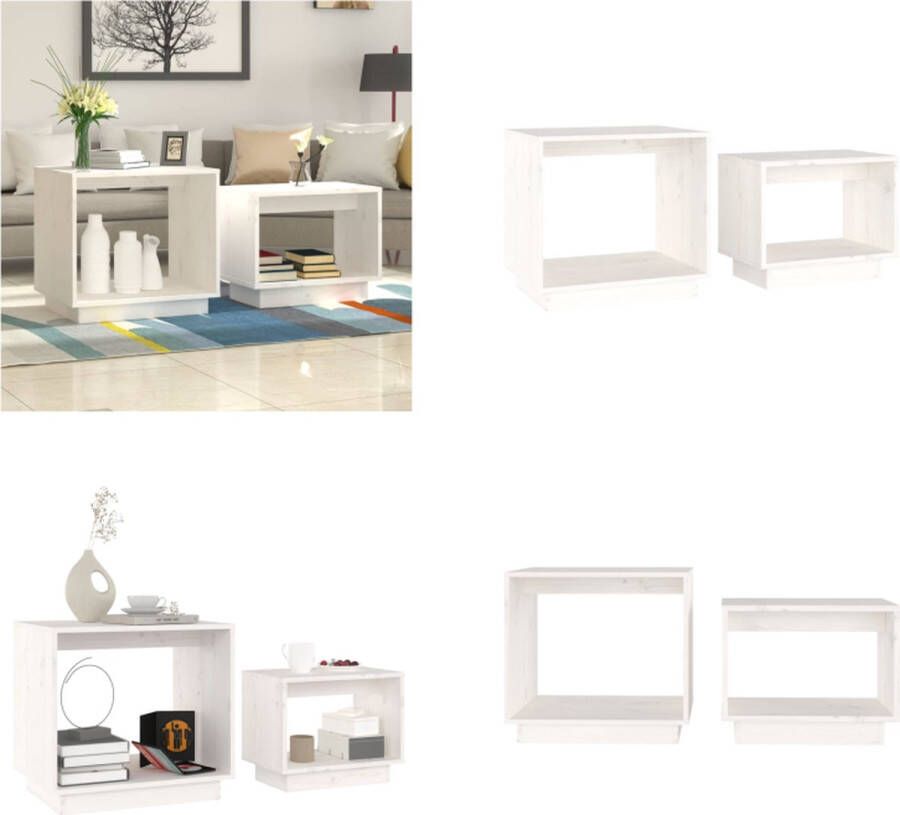 VidaXL 2-delige Salontafelset massief grenenhout wit Salontafel Salontafels Houten Salontafel Bijzettafel