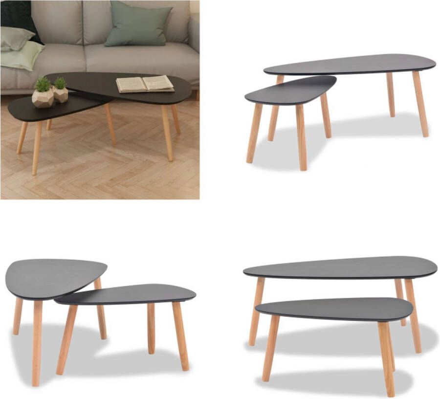 VidaXL 2-delige Salontafelset massief grenenhout zwart Salontafel Salontafels Bijzettafel Bijzettafels