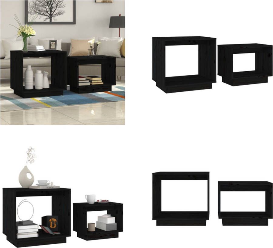 VidaXL 2-delige Salontafelset massief grenenhout zwart Salontafel Salontafels Houten Salontafel Bijzettafel