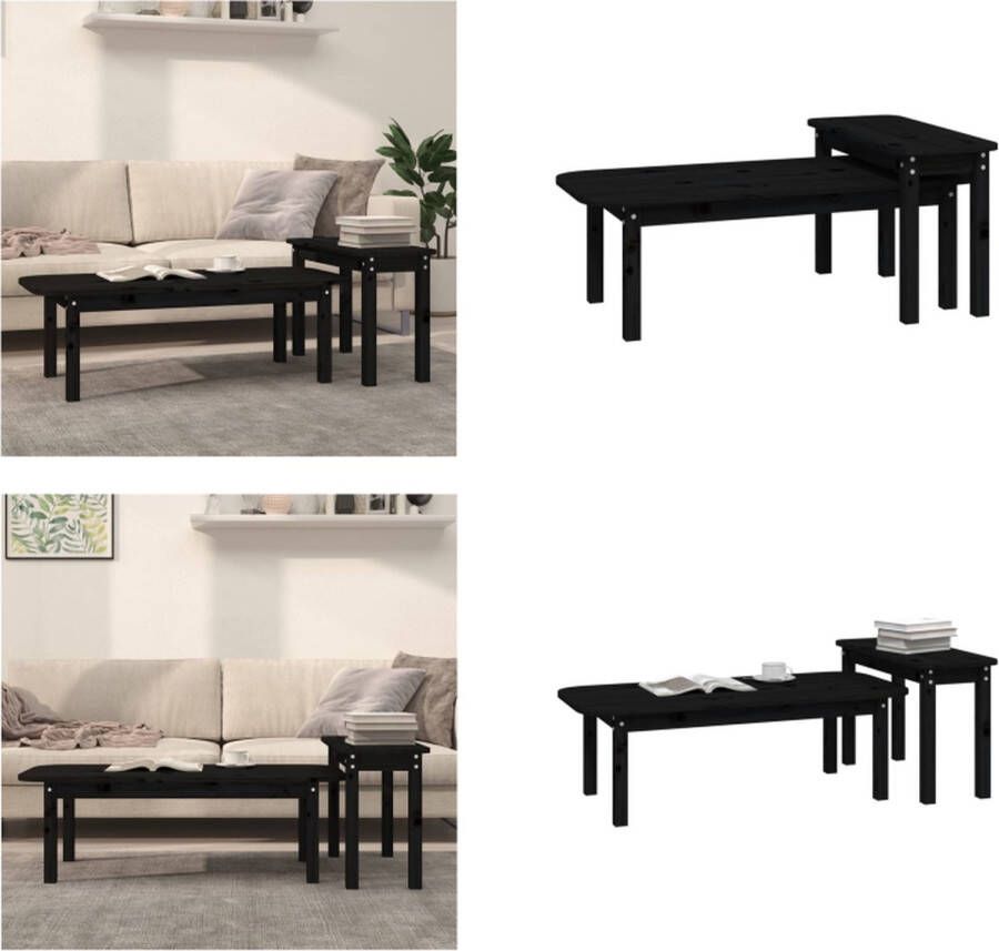 VidaXL -2-delige-Salontafelset-massief-grenenhout-zwart