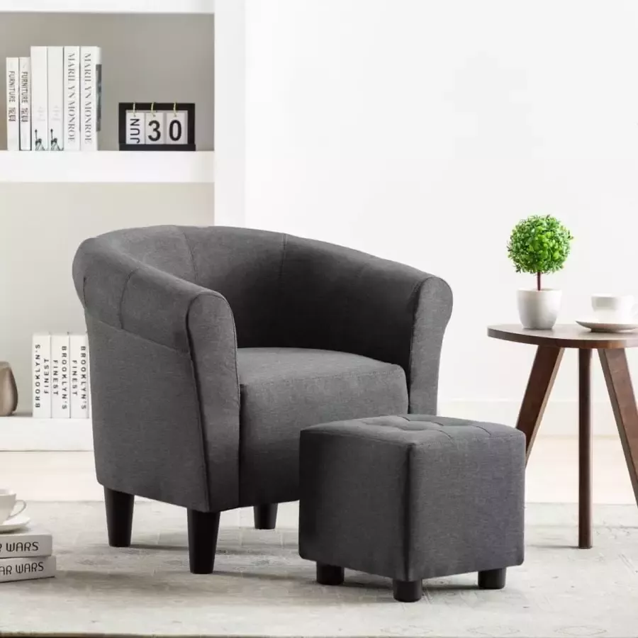 VidaXL 2-delige set fauteuil en kruk stof donkergrijs