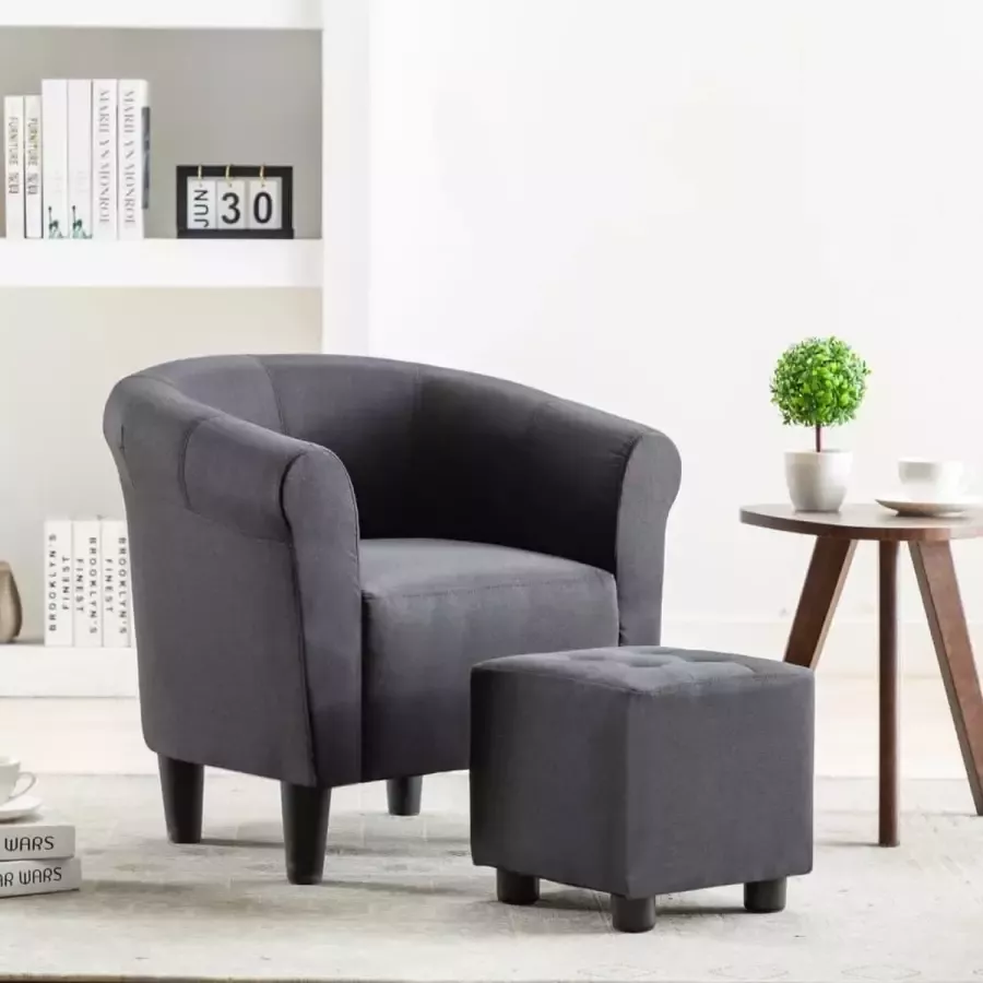 VidaXL 2-delige set fauteuil en kruk zwarte stof