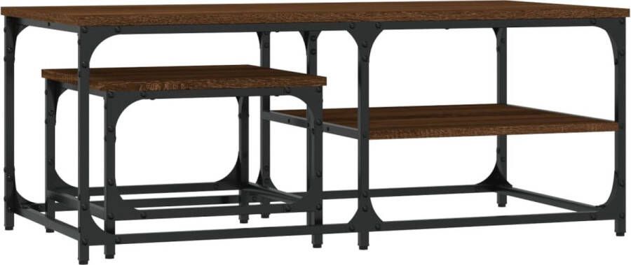 VidaXL -2-delige-Tafeltjesset-bewerkt-hout-bruin-eikenkleur - Foto 3