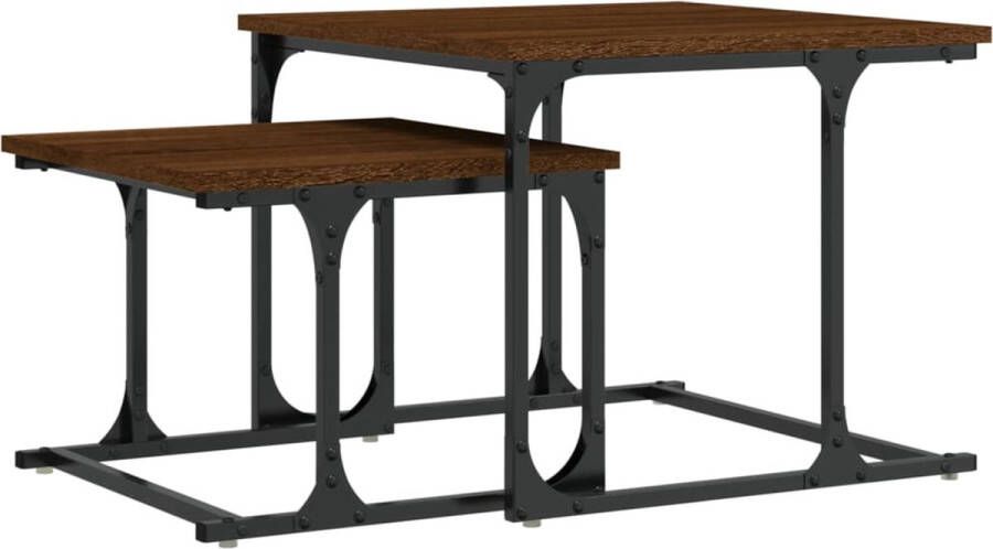 VidaXL 2-delige Tafeltjesset Bruin Eiken Salontafel Bijzettafel Koffietafel Houten Salontafel Nestkasten Multifunctionele Tafel Compact Meubilair Livingroom Furniture