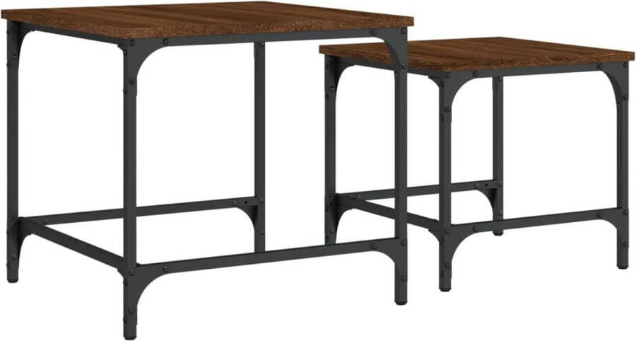 The Living Store 2-delige Tafeltjesset bewerkt hout bruin eikenkleur Salontafel Salontafeltjes Industrieel Design Houten Salontafel Multifunctioneel Meubilair