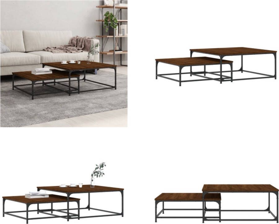 VidaXL -2-delige-Tafeltjesset-bewerkt-hout-bruin-eikenkleur Nesttafel Nesttafels Bijzettafel Banktafel