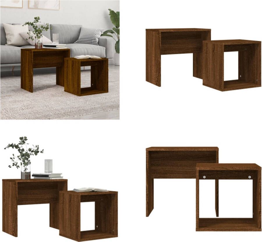 VidaXL -2-delige-Tafeltjesset-bewerkt-hout-bruineikenkleurig Nesttafel Nesttafels Bijzettafel Banktafel
