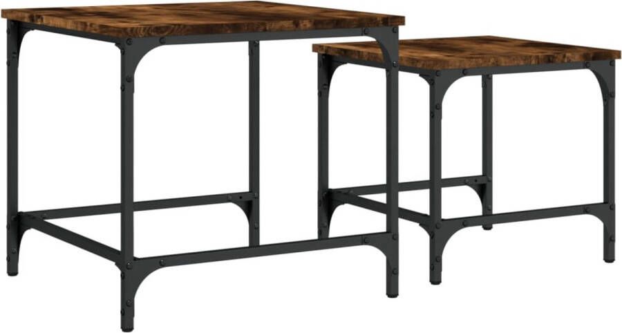 The Living Store 2-delige Tafeltjesset bewerkt hout gerookt eikenkleurig Salontafel Industrieel Design Bijzettafel Houten Meubilair Multifunctionele Tafel