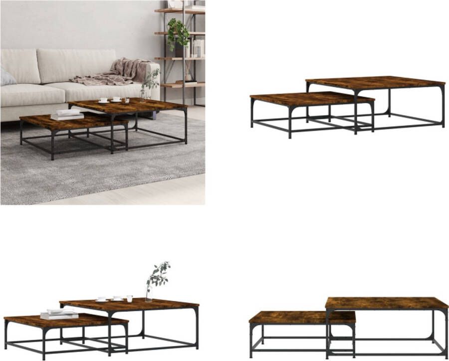 VidaXL -2-delige-Tafeltjesset-bewerkt-hout-gerookt-eikenkleurig Nesttafel Nesttafels Bijzettafel Banktafel