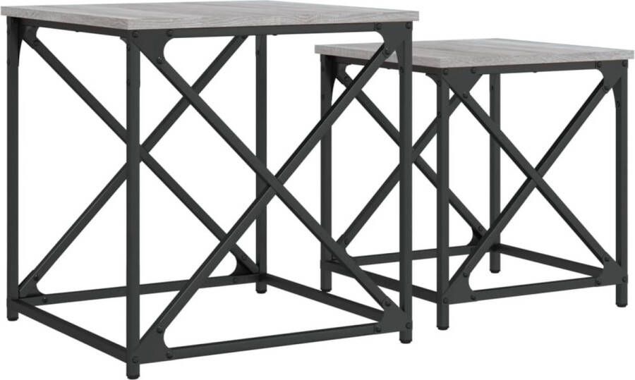 VidaXL Tafeltjesset 2-delig Grijs Sonoma Eiken Nesttafel Nesttafels Bijzettafel Banktafel