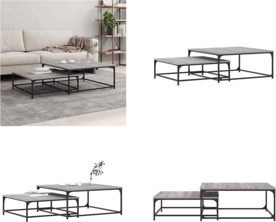 VidaXL -2-delige-Tafeltjesset-bewerkt-hout-grijs-sonoma-eikenkleurig - Foto 2