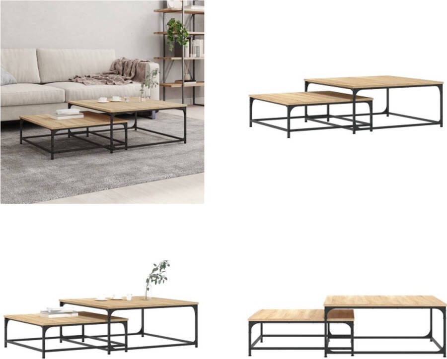 VidaXL -2-delige-Tafeltjesset-bewerkt-hout-sonoma-eikenkleurig - Foto 2