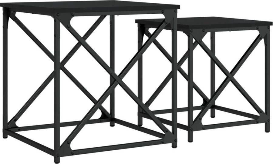 VidaXL 2-delige Tafeltjesset Zwart Bewerkt hout Salontafel Industrieel Design Houten Salontafel Bijzet Tafels Tv Stand Living Room Furniture Nest Of Tables