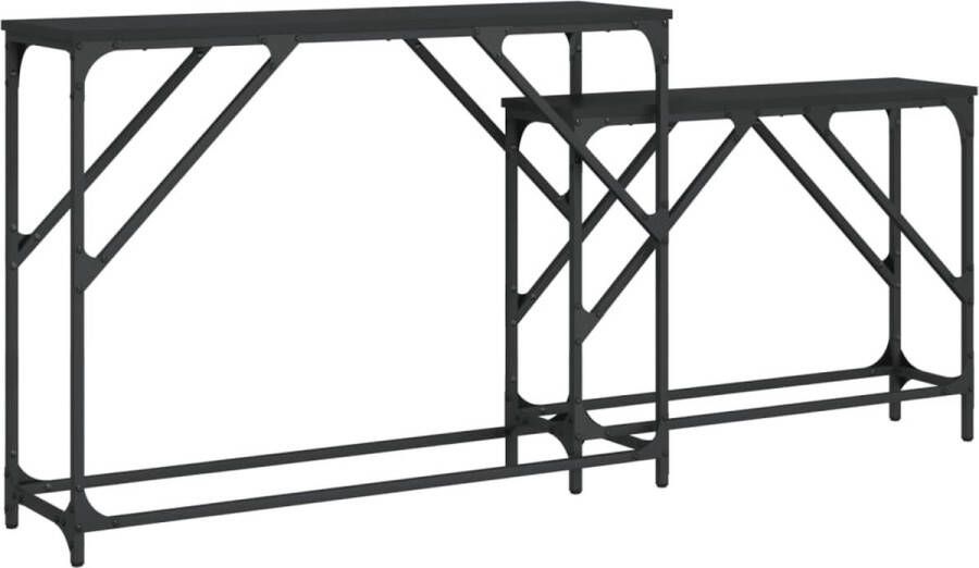 The Living Store 2-delige Tafeltjesset bewerkt hout zwart Wandtafel Industrieel Houten Tafel Zwarte Tafel Bijzetkast