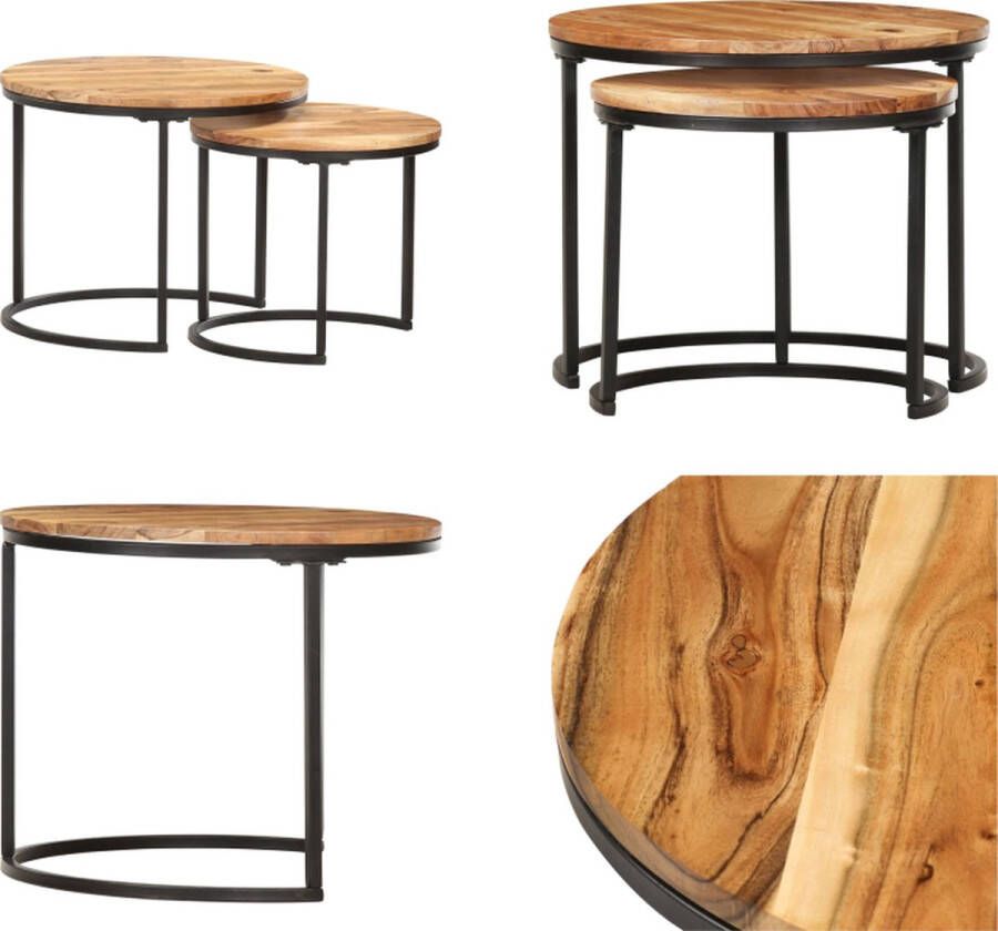 VidaXL 2-delige Tafeltjesset massief acaciahout Tafeltjesset Tafeltjessets Houten Salontafel Houten Salontafel