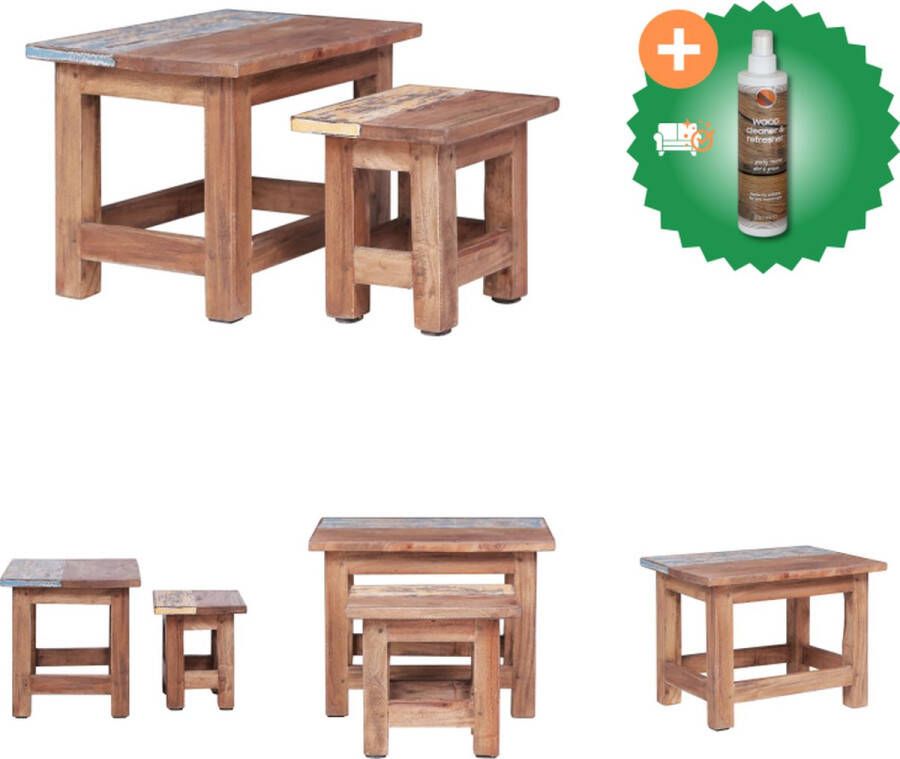 VidaXL Bijzettafel Houten Handgemaakt Gerecycled Uniek Meerkleurig 50x40 cm 40x34 cm 2 stuks Tafel Inclusief Houtreiniger en verfrisser