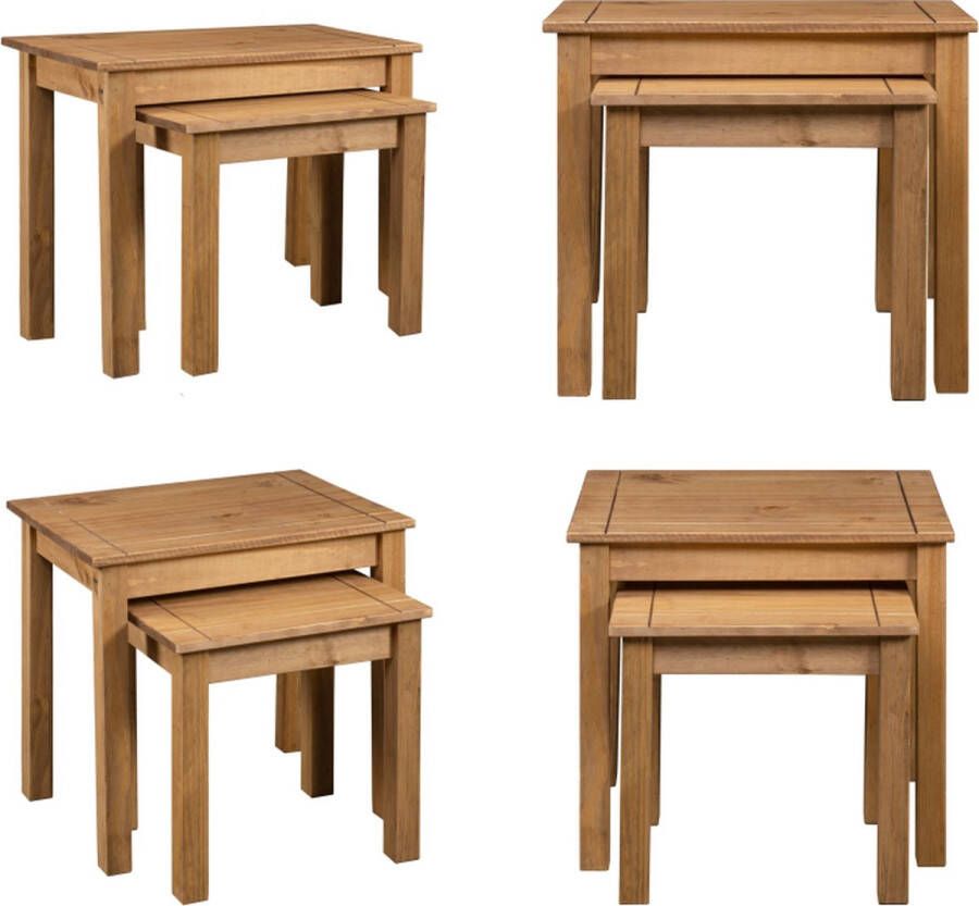 VidaXL 2-delige Tafeltjesset Panama Range massief grenenhout Bijzettafel Bijzettafels Bijzettafeltje Bijzettafeltjes