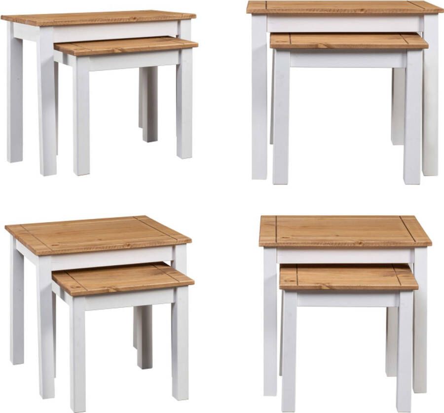 VidaXL 2-delige Tafeltjesset Panama Range massief grenenhout wit Bijzettafel Bijzettafels Bijzettafeltje Bijzettafeltjes