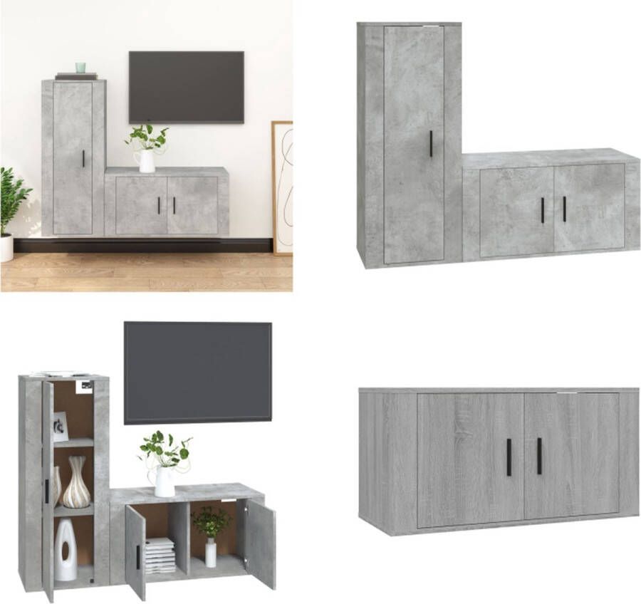 vidaXL 2-delige Tv-meubelset bewerkt hout betongrijs Tv-kast Tv-kasten Tv-meubel Hifi-meubel