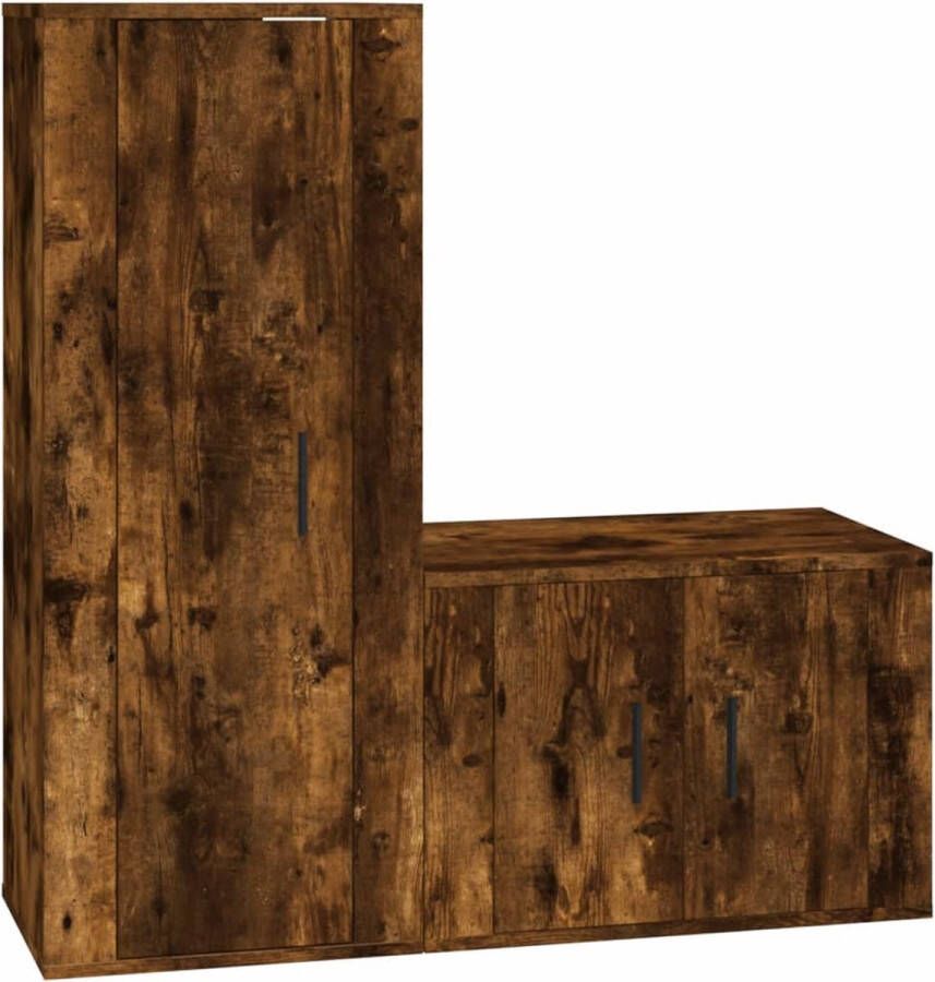 VidaXL Tv-meubelset 2-delig Gerookt eiken Hout TV-meubel Tv-kast Salontafel Houten Tv-stand Bruine Tv-bank Bergruimte Boekenplank Mediastand