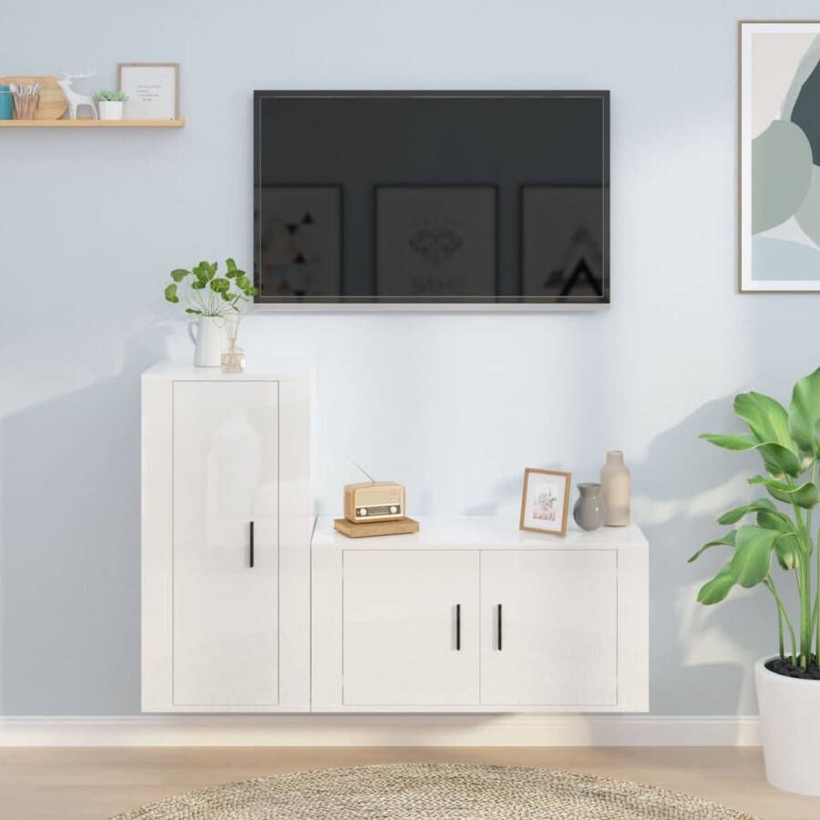 VidaXL -2-delige-Tv-meubelset-bewerkt-hout-hoogglans-wit