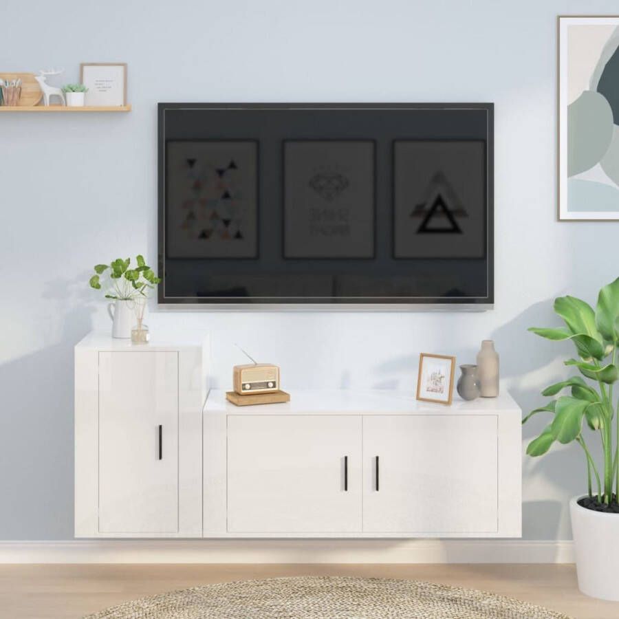VidaXL -2-delige-Tv-meubelset-bewerkt-hout-hoogglans-wit - Foto 3