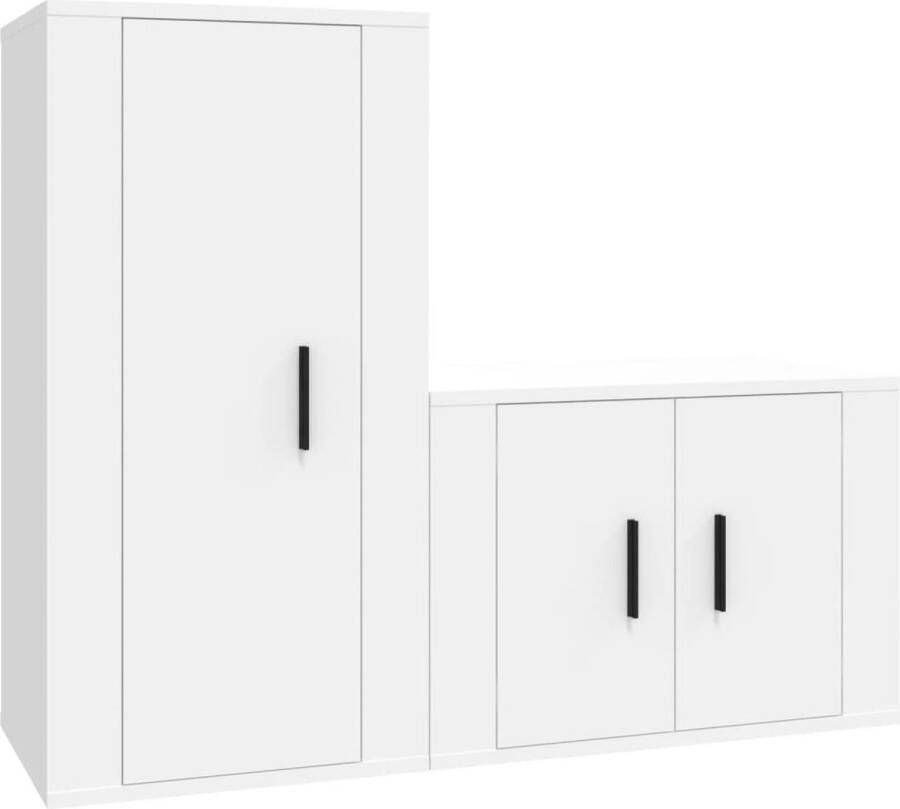 VidaXL 2-delige tv-meubelset Wit hout Televisiesectie Tv Kasten Houten Tv Stand Wit Tv Meubel Wandmontage Tv Kast Opbergkasten Saloninrichting