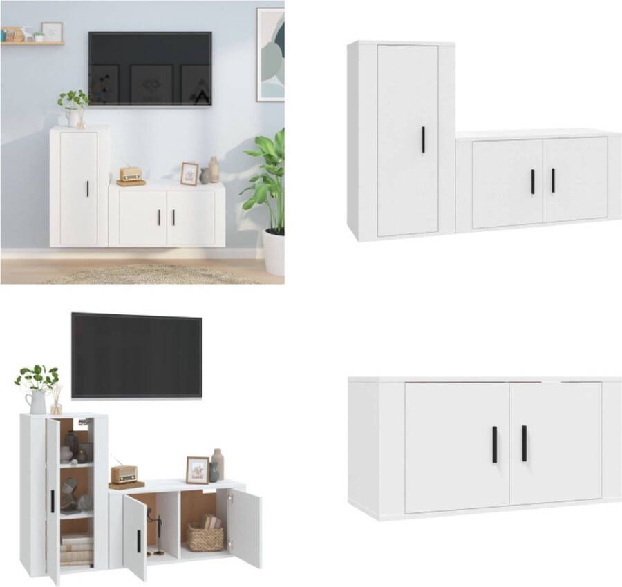 VidaXL 2-delige Tv-meubelset bewerkt hout wit Tv-kast Tv-kasten Tv-meubel Hifi-meubel