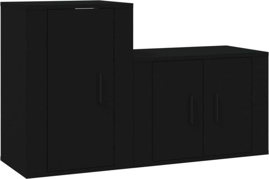VidaXL Tv-meubelset 2-delig Bewerkt hout Zwart Televisiesecretaris Tv Meubel Kast Met Deuren Zwarte Meubelen Houten Meubilair Wandmontage Opbergkast