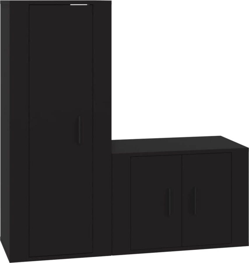 VidaXL 2-delige tv-meubelset zwart hout Televisiesecretaris Tv-tafel Salonmeubel Houten Tv-stand Zwarte Tv-kast Mediastand Opslagoplossing Woonaccessoires