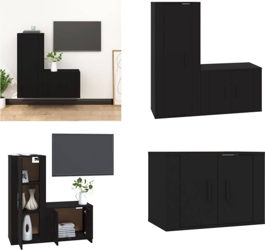 VidaXL 2-delige Tv-meubelset bewerkt hout zwart Tv-kast Tv-kasten Tv-meubel Hifi-meubel