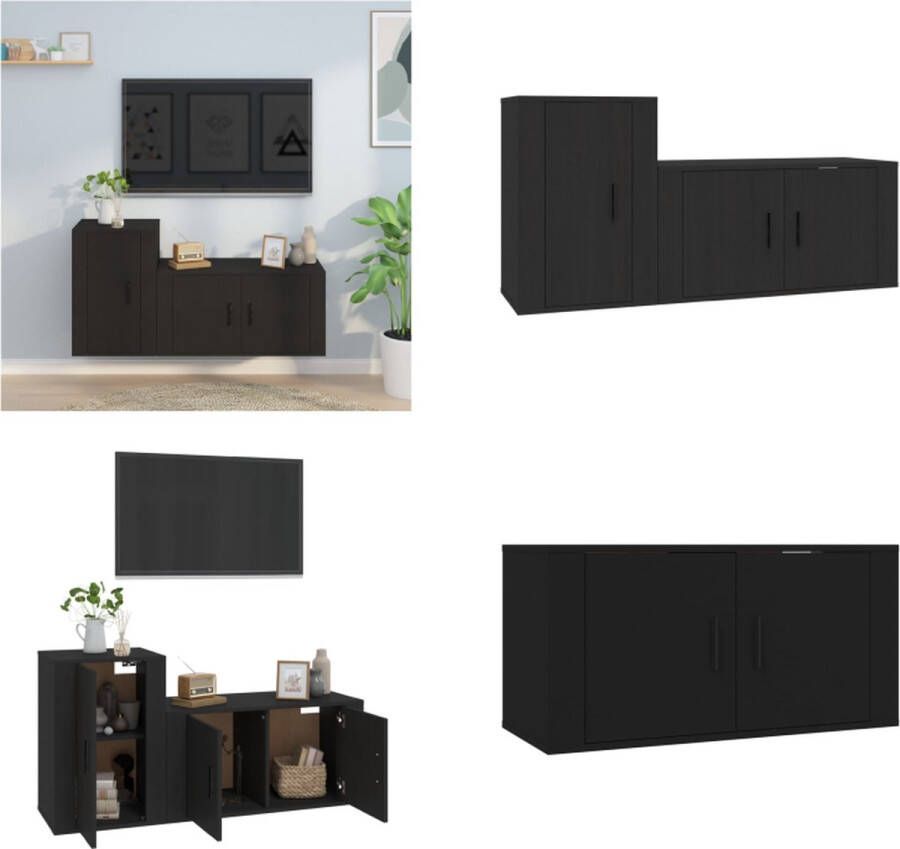VidaXL 2-delige Tv-meubelset bewerkt hout zwart Tv-kast Tv-kasten Tv-meubel Hifi-meubel