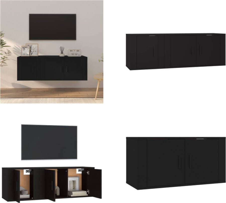 vidaXL 2-delige Tv-meubelset bewerkt hout zwart Tv-kast Tv-kasten Tv-meubel Hifi-meubel