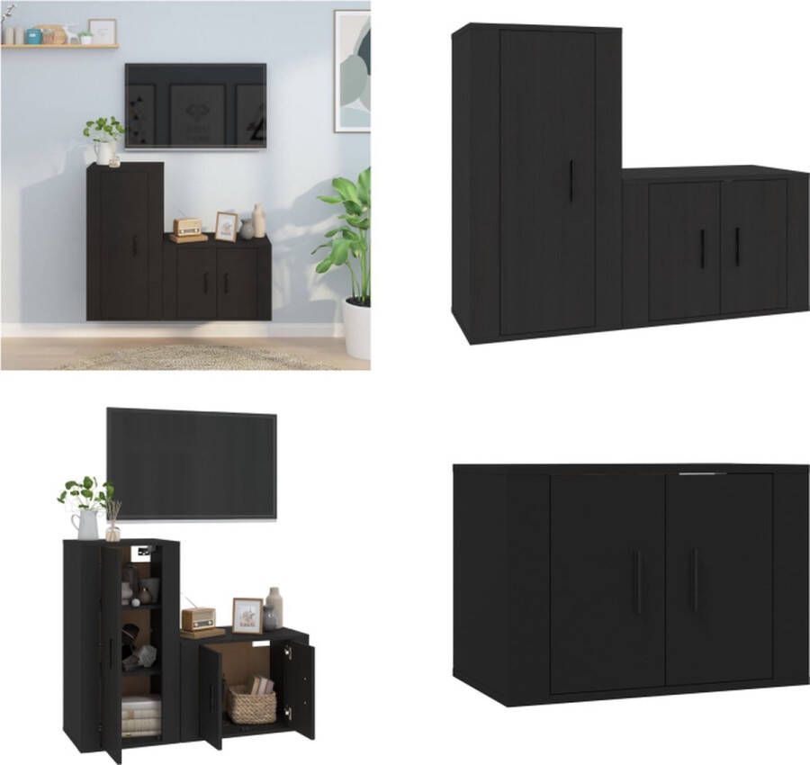 VidaXL 2-delige Tv-meubelset bewerkt hout zwart Tv-kast Tv-kasten Tv-meubel Hifi-meubel