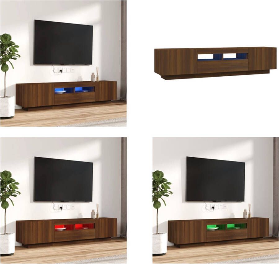 VidaXL 2-delige Tv-meubelset met LED bewerkt hout bruineiken Tv-kast Tv-kasten Tv-meubel Met LED-verlichting