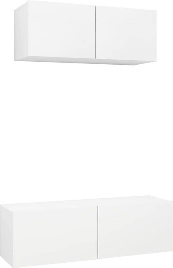 VidaXL 2-delige Tv-meubelset wit hout 100x30x30cm Tv Meubelen Vintage Tv Kasten Houten Tv Kast Witte Tv Kast Wandmontage Tv Kast
