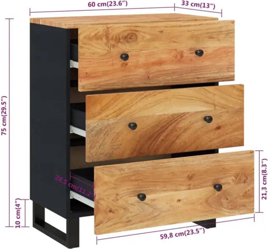 VidaXL Dressoirs 2 st 60x33x75 cm massief acaciahout - Foto 2